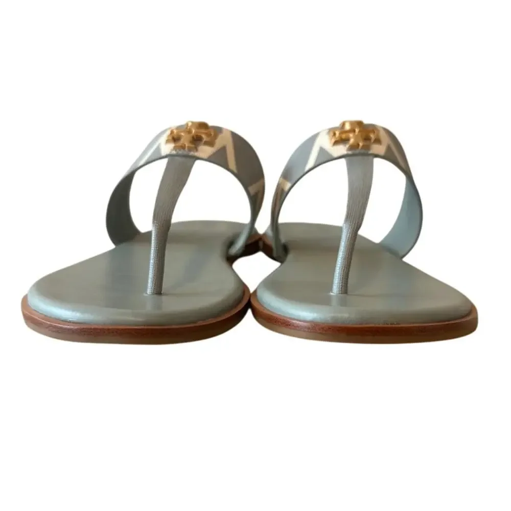Tory Burch Mini Everly Geometric‎ Blue Grey Sandals Double T 7
